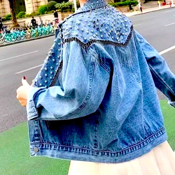 Jackets & Blazers - Boutique Embellished rhinestone studd Jean Jacket